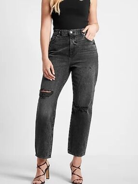 Express High-Rise Straight-Leg Jeans in Washed Black
